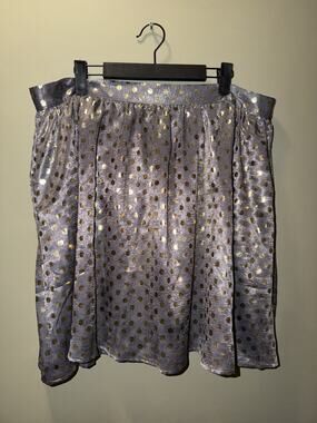 ModCloth 1X Silver Shiny Skirt Gold Polka Dots